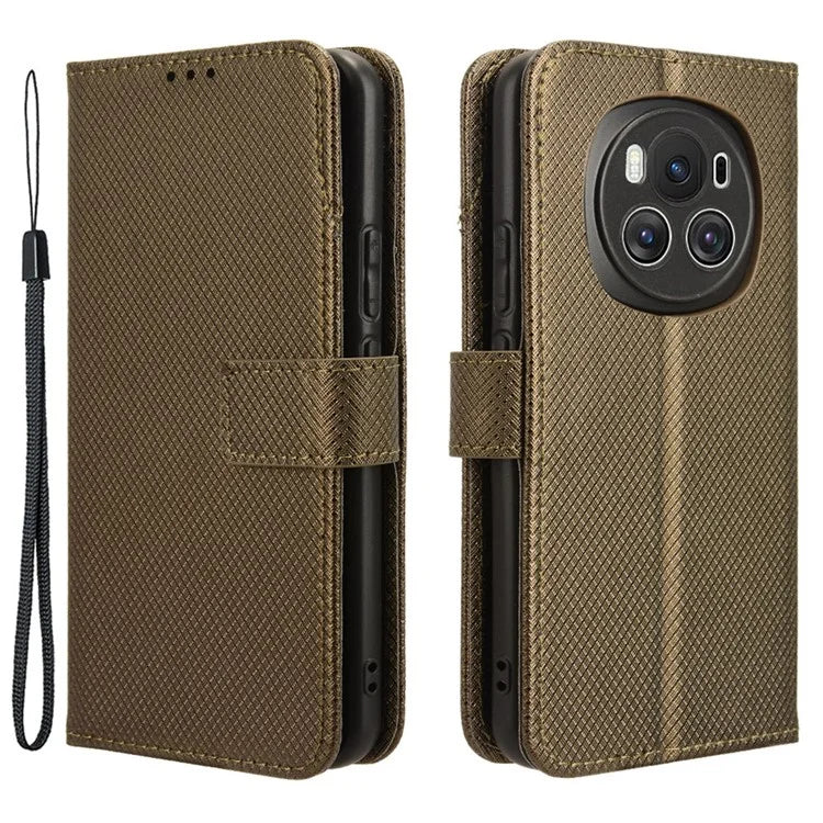 For Honor Magic6 5G Case Leather Wallet Phone Cover with Diamond Texture