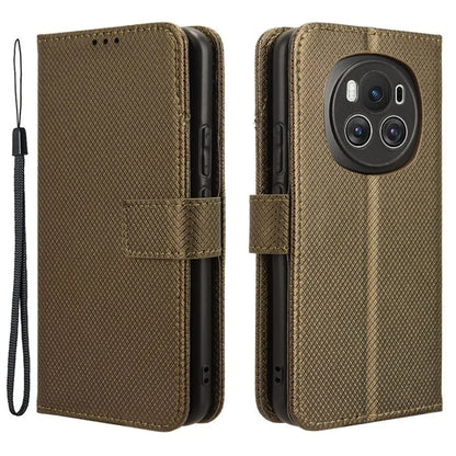 For Honor Magic6 5G Case Leather Wallet Phone Cover with Diamond Texture