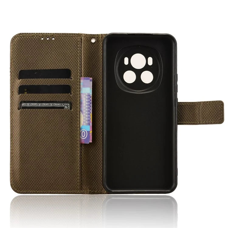 For Honor Magic6 5G Case Leather Wallet Phone Cover with Diamond Texture