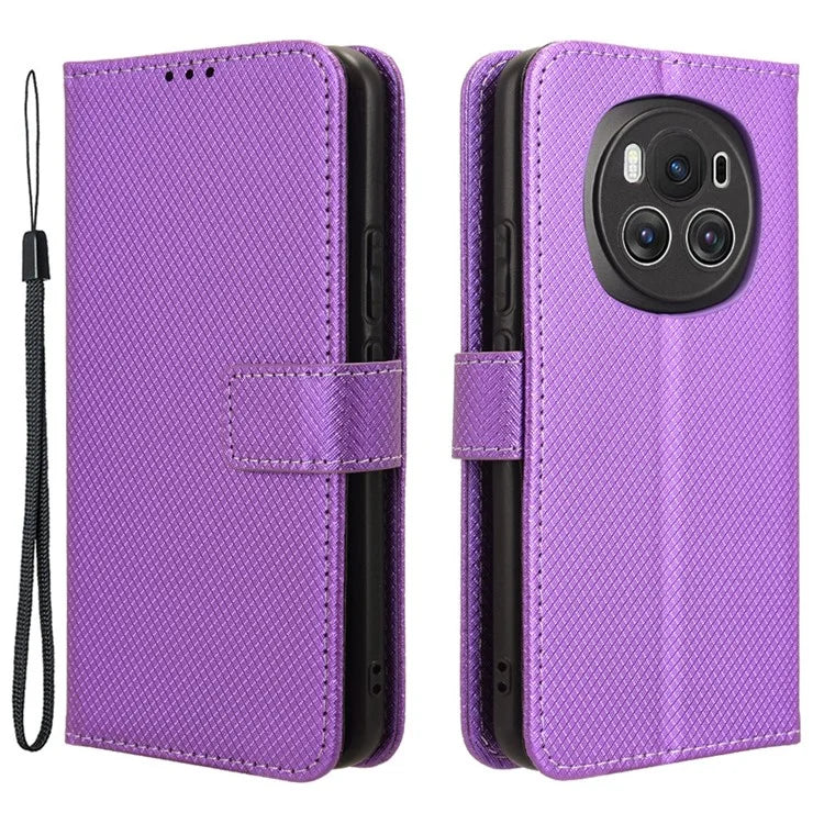 For Honor Magic6 5G Case Leather Wallet Phone Cover with Diamond Texture