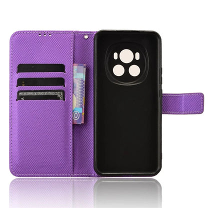 For Honor Magic6 5G Case Leather Wallet Phone Cover with Diamond Texture