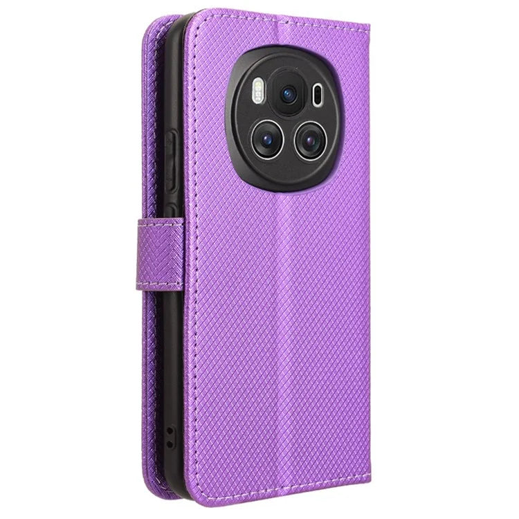 For Honor Magic6 5G Case Leather Wallet Phone Cover with Diamond Texture