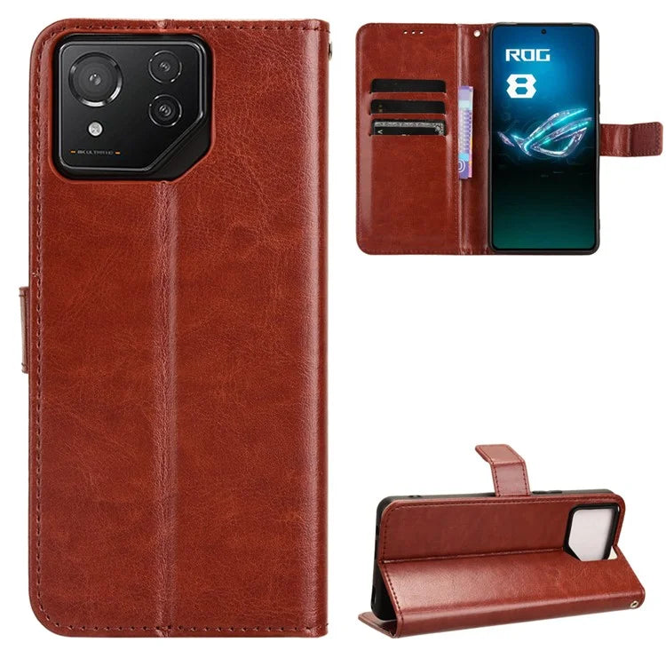 For Asus ROG Phone 8 Pro 5G / 8 5G Wallet Case Crazy Horse Texture PU Leather Phone Protector