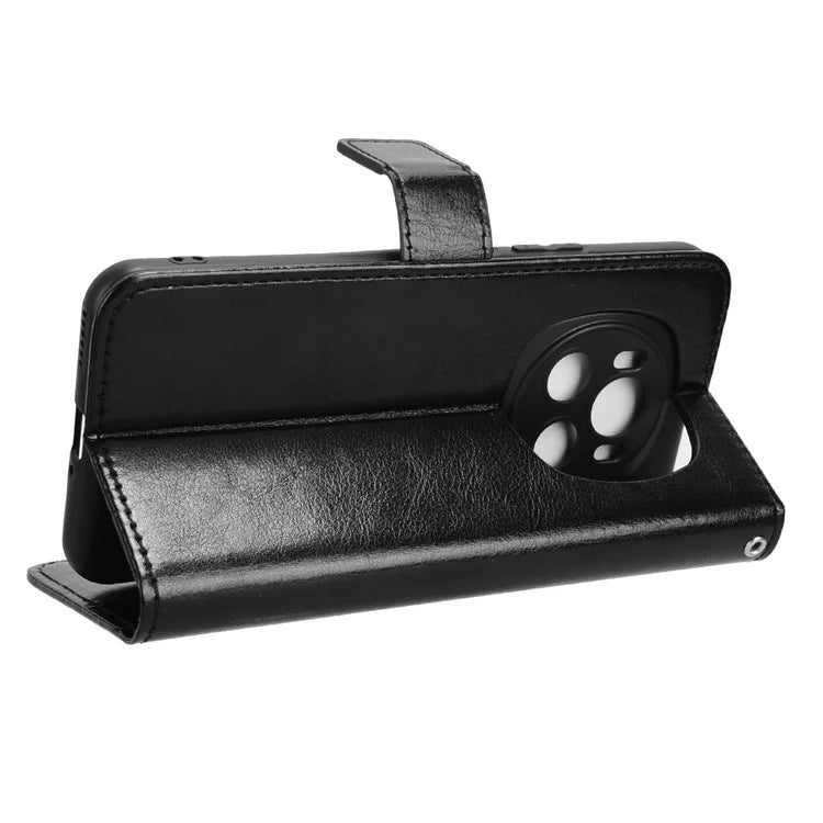 For Honor Magic6 5G Magnetic Phone Case Crazy Horse Texture Stand Cover with Hand Strap