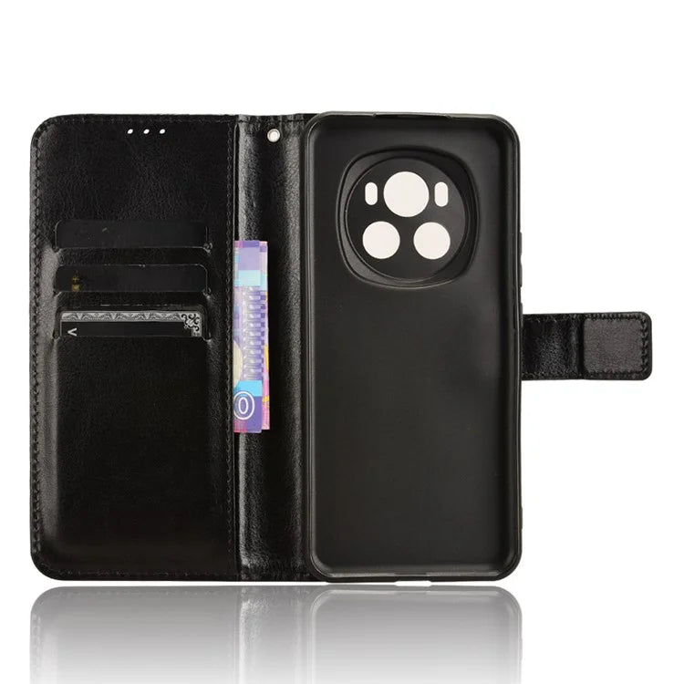 For Honor Magic6 5G Magnetic Phone Case Crazy Horse Texture Stand Cover with Hand Strap