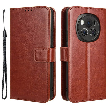 For Honor Magic6 5G Magnetic Phone Case Crazy Horse Texture Stand Cover with Hand Strap