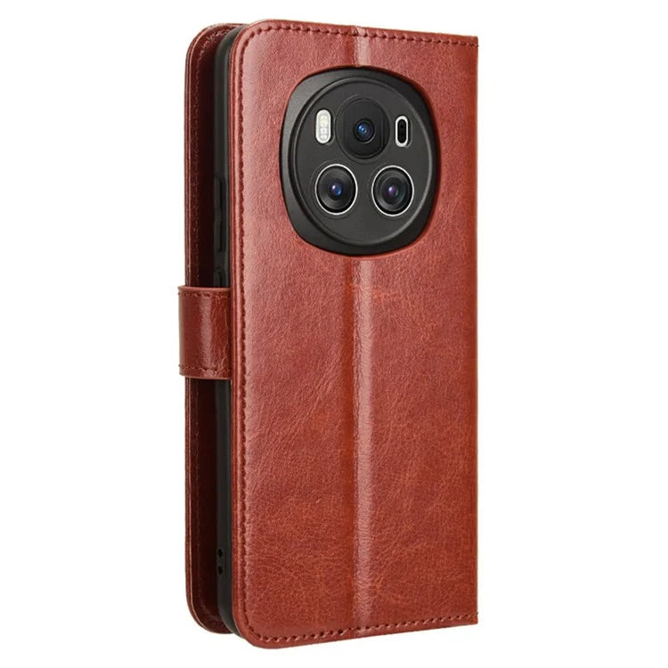 For Honor Magic6 5G Magnetic Phone Case Crazy Horse Texture Stand Cover with Hand Strap