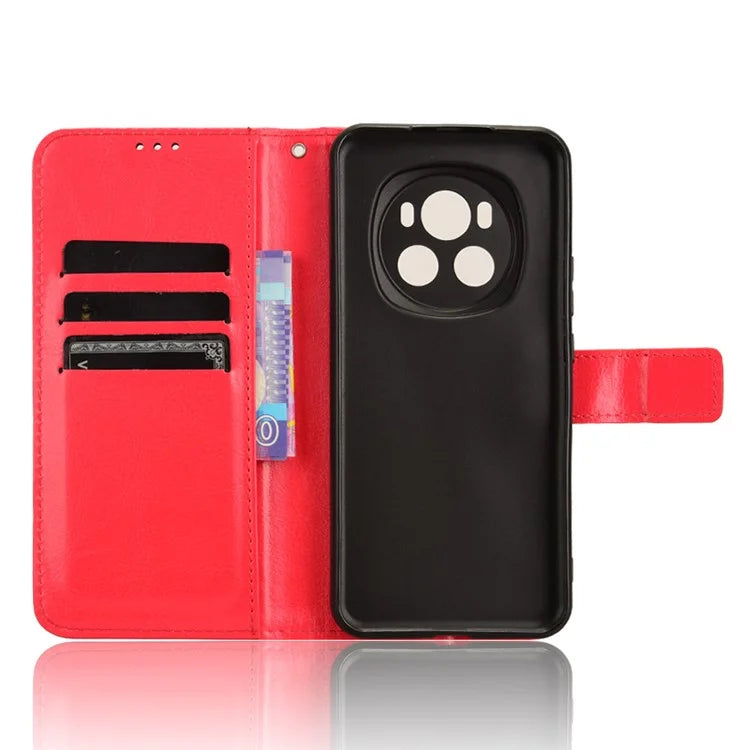 For Honor Magic6 5G Magnetic Phone Case Crazy Horse Texture Stand Cover with Hand Strap