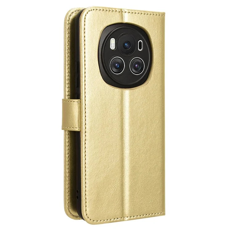 For Honor Magic6 5G Magnetic Phone Case Crazy Horse Texture Stand Cover with Hand Strap