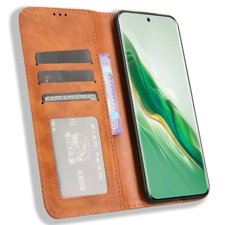 For Honor Magic6 5G Phone Case Retro Leather Wallet Cover Magnetic Closing