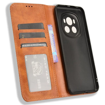 For Honor Magic6 5G Phone Case Retro Leather Wallet Cover Magnetic Closing