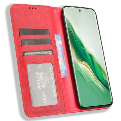 For Honor Magic6 5G Phone Case Retro Leather Wallet Cover Magnetic Closing