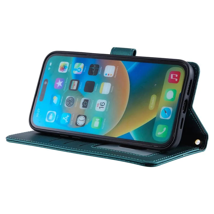 For iPhone 14 Pro Case Stitching Rhombus Grid PU Leather Wallet Cover