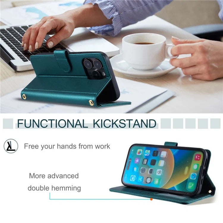For iPhone 14 Pro Case Stitching Rhombus Grid PU Leather Wallet Cover