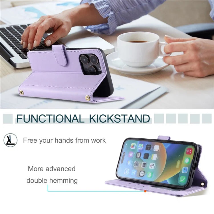 For iPhone 14 Pro Case Stitching Rhombus Grid PU Leather Wallet Cover