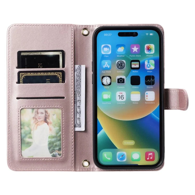 For iPhone 14 Pro Max Leather Phone Case with Wallet Rhombus Grid Pattern