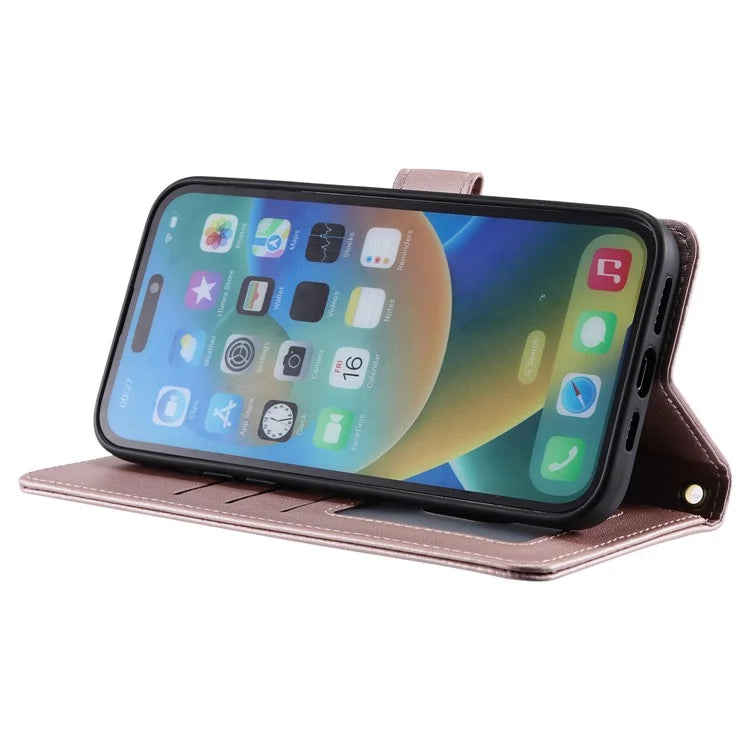 For iPhone 14 Pro Max Leather Phone Case with Wallet Rhombus Grid Pattern