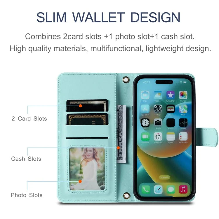 For iPhone 14 Pro Max Leather Phone Case with Wallet Rhombus Grid Pattern
