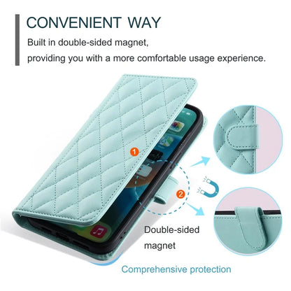 For iPhone 14 Pro Max Leather Phone Case with Wallet Rhombus Grid Pattern