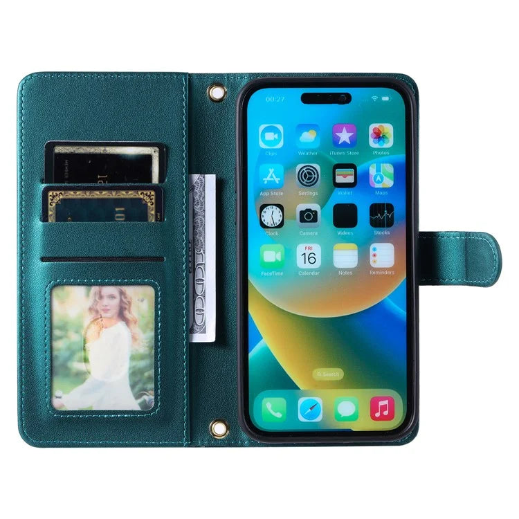 For iPhone 14 Pro Max Leather Phone Case with Wallet Rhombus Grid Pattern