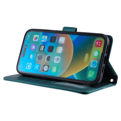 For iPhone 14 Pro Max Leather Phone Case with Wallet Rhombus Grid Pattern