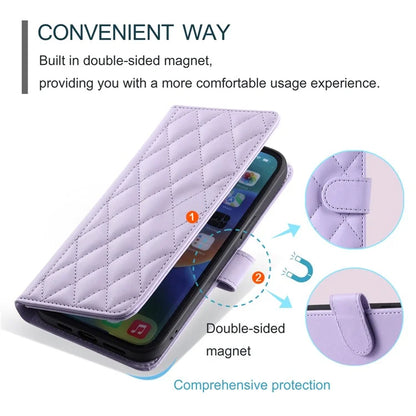 For iPhone 14 Pro Max Leather Phone Case with Wallet Rhombus Grid Pattern