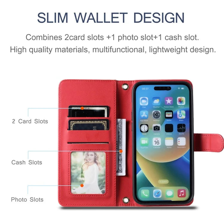 For iPhone 14 Pro Max Leather Phone Case with Wallet Rhombus Grid Pattern