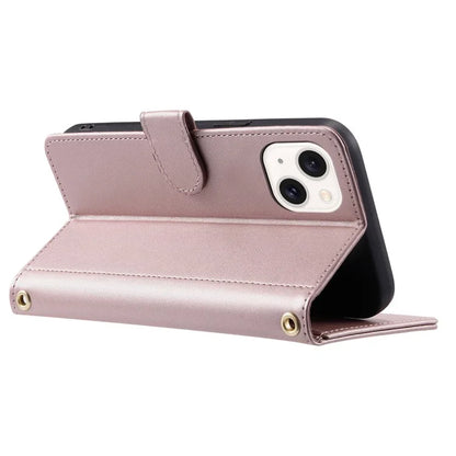 For iPhone 14 Plus Case PU Leather Wallet Flip Cover Rhombus Grid Pattern