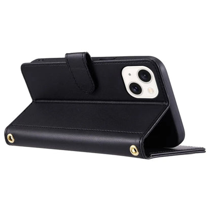 For iPhone 14 Leather Case Rhombus Grid Pattern Phone Wallet Cover