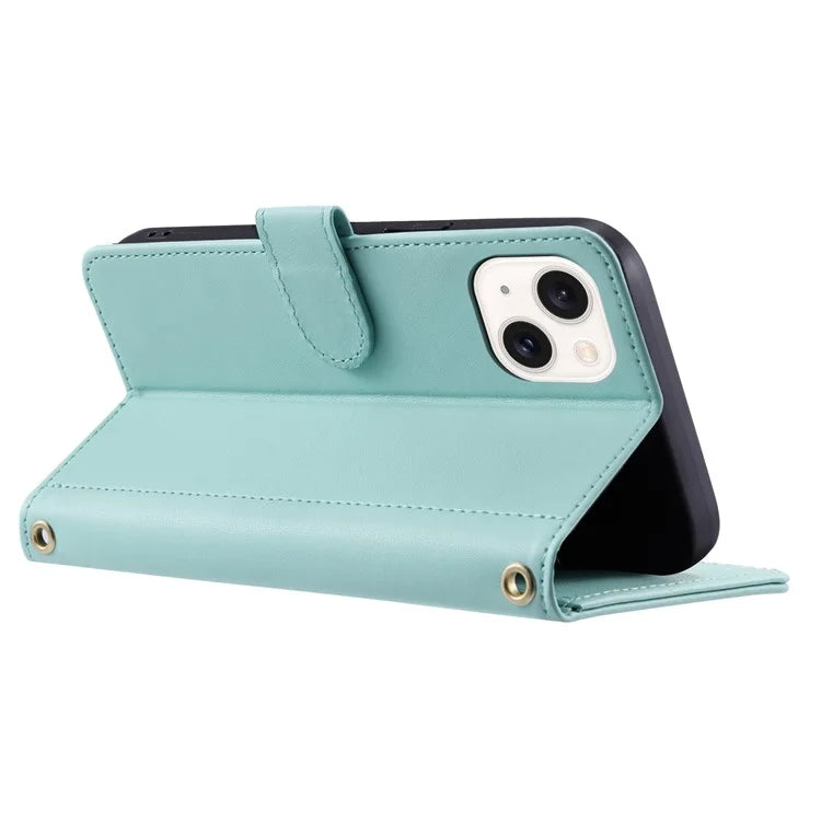 For iPhone 14 Leather Case Rhombus Grid Pattern Phone Wallet Cover