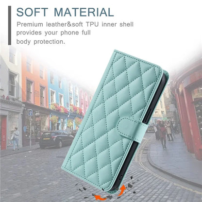 For iPhone 14 Leather Case Rhombus Grid Pattern Phone Wallet Cover