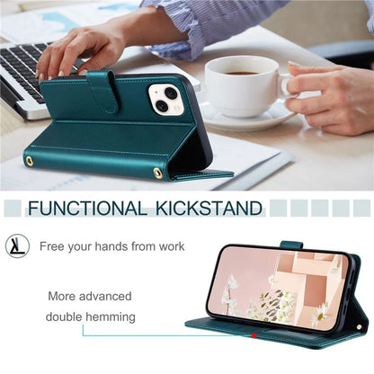 For iPhone 14 Leather Case Rhombus Grid Pattern Phone Wallet Cover