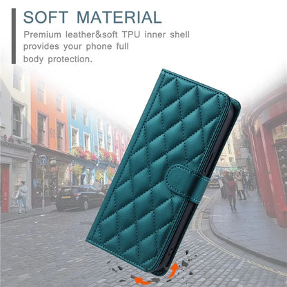For iPhone 14 Leather Case Rhombus Grid Pattern Phone Wallet Cover