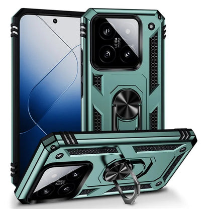 For Xiaomi 14 Drop-proof Case PC+TPU Phone Back Cover with Ring Kickstandish Green