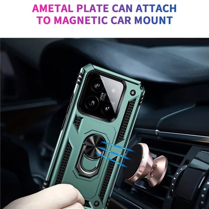 For Xiaomi 14 Drop-proof Case PC+TPU Phone Back Cover with Ring Kickstandish Green