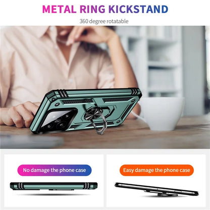 For Xiaomi 14 Drop-proof Case PC+TPU Phone Back Cover with Ring Kickstandish Green