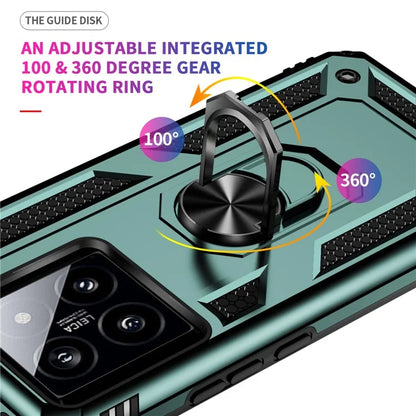 For Xiaomi 14 Drop-proof Case PC+TPU Phone Back Cover with Ring Kickstandish Green