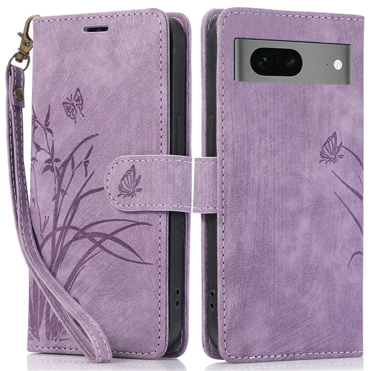 For Google Pixel 8a Phone Case with Strap Wallet Flip PU Leather Cover