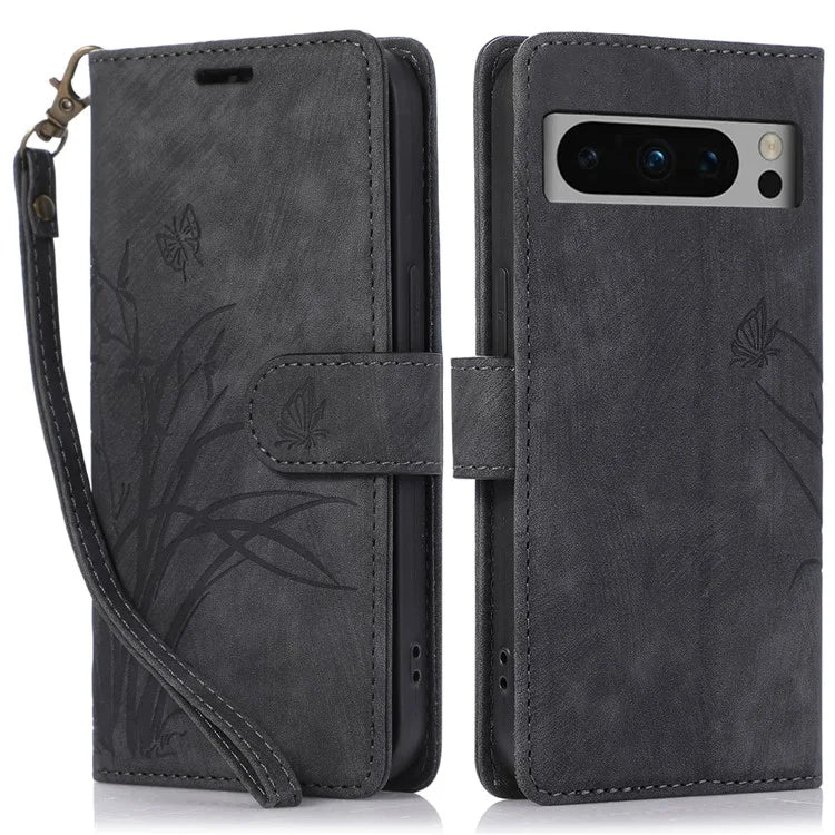 For Google Pixel 8 Pro Flip Leather Case Orchid Butterfly Pattern Wallet Phone Cover