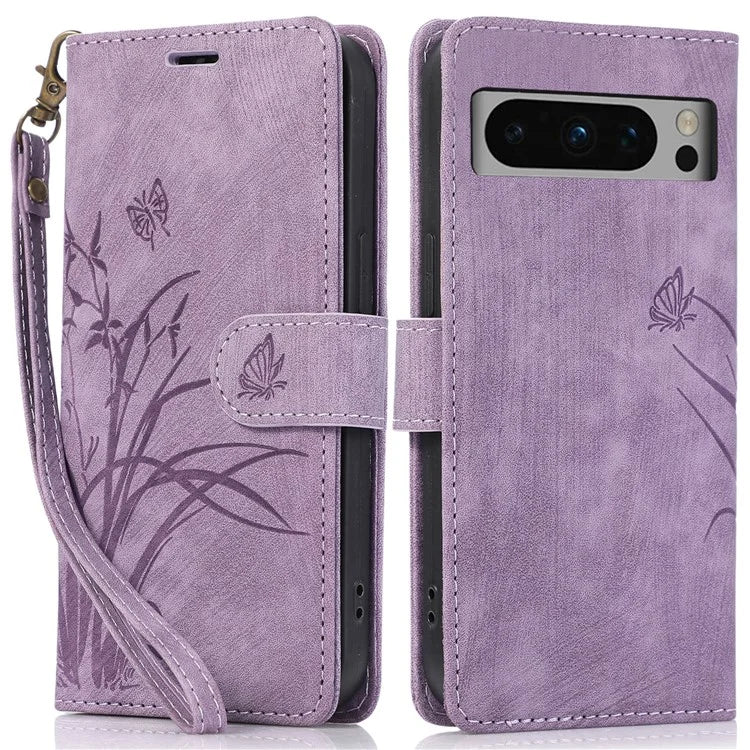 For Google Pixel 8 Pro Flip Leather Case Orchid Butterfly Pattern Wallet Phone Cover