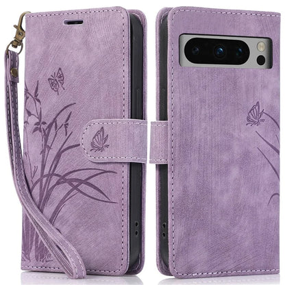 For Google Pixel 8 Pro Flip Leather Case Orchid Butterfly Pattern Wallet Phone Cover