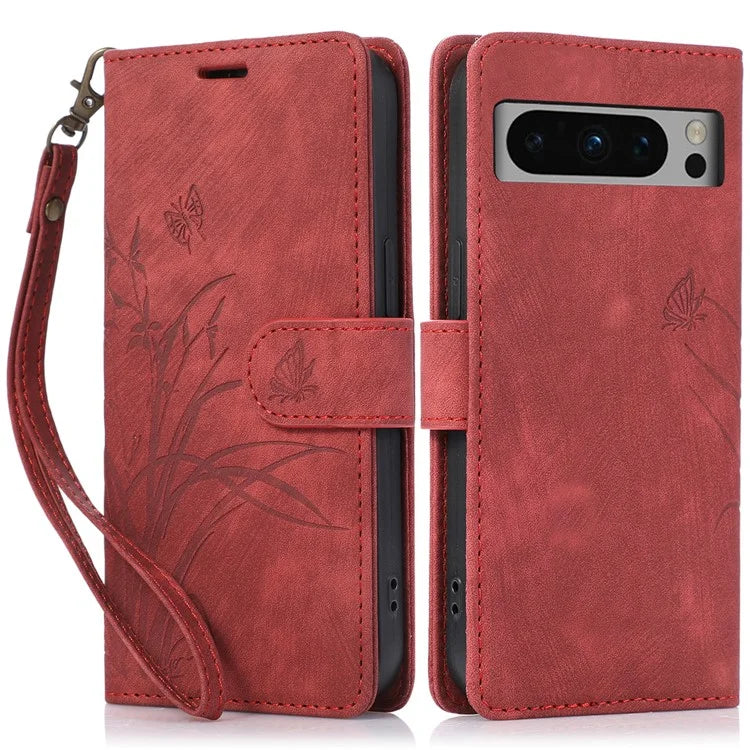 For Google Pixel 8 Pro Flip Leather Case Orchid Butterfly Pattern Wallet Phone Cover