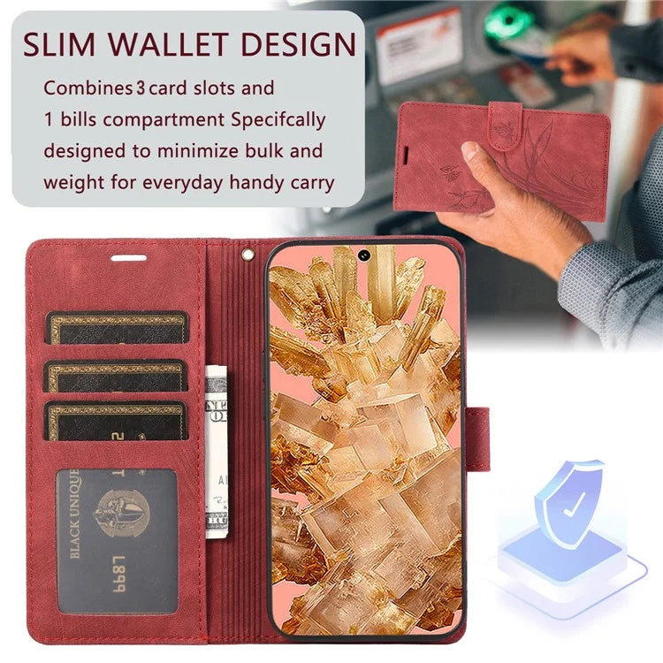 For Google Pixel 8 Pro Flip Leather Case Orchid Butterfly Pattern Wallet Phone Cover