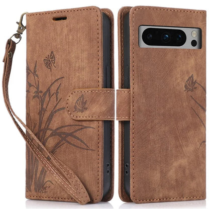 For Google Pixel 8 Pro Flip Leather Case Orchid Butterfly Pattern Wallet Phone Cover