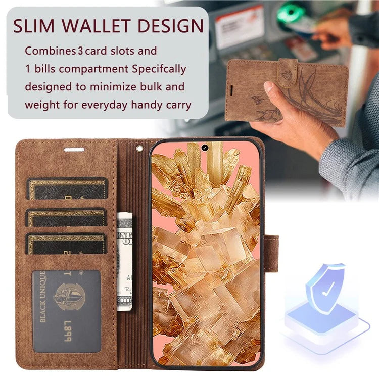 For Google Pixel 8 Pro Flip Leather Case Orchid Butterfly Pattern Wallet Phone Cover
