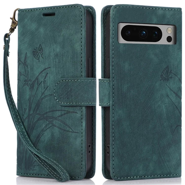 For Google Pixel 8 Pro Flip Leather Case Orchid Butterfly Pattern Wallet Phone Cover