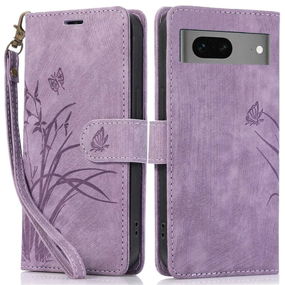 For Google Pixel 8 Case Orchid Butterfly Pattern Leather Cover Phone Wallet