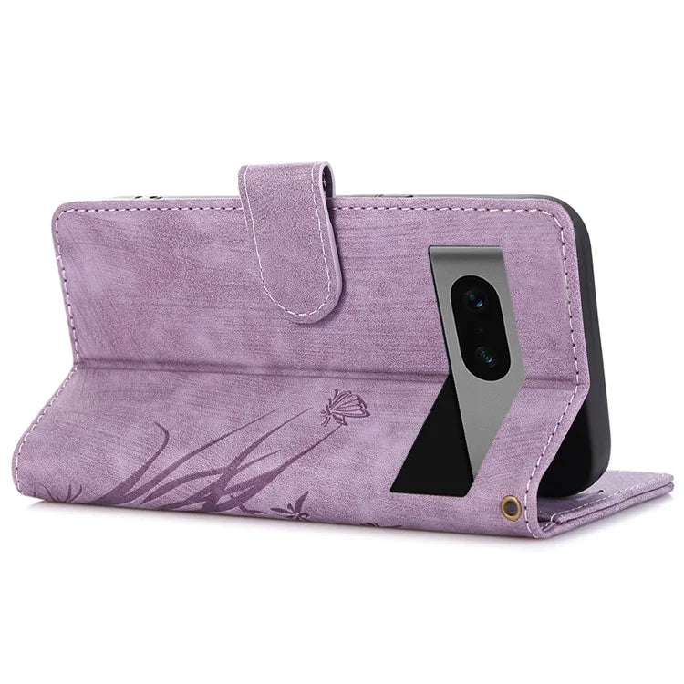 For Google Pixel 8 Case Orchid Butterfly Pattern Leather Cover Phone Wallet