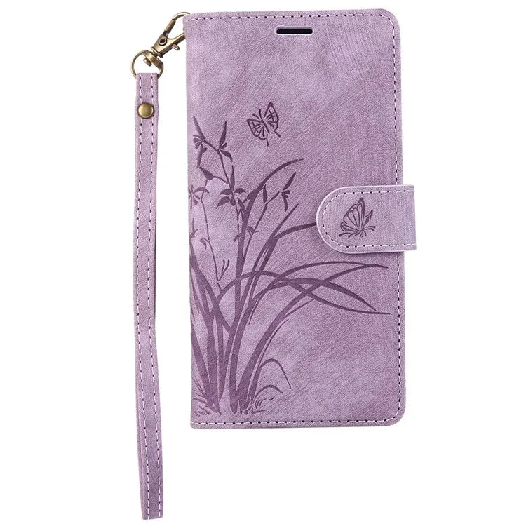 For Google Pixel 8 Case Orchid Butterfly Pattern Leather Cover Phone Wallet