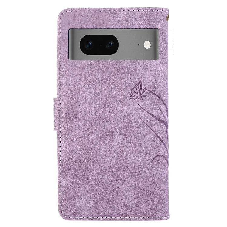 For Google Pixel 8 Case Orchid Butterfly Pattern Leather Cover Phone Wallet